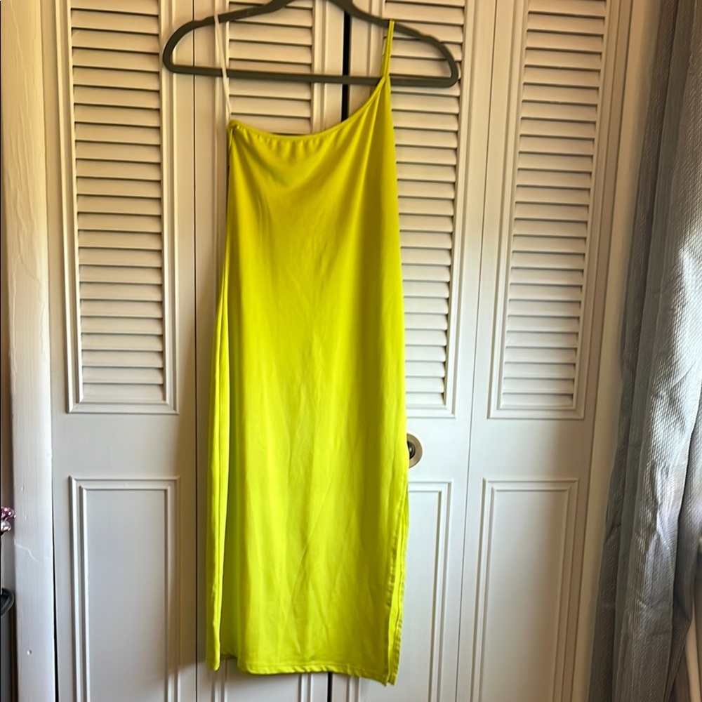 SHEIN Lime Green One Shoulder Dress